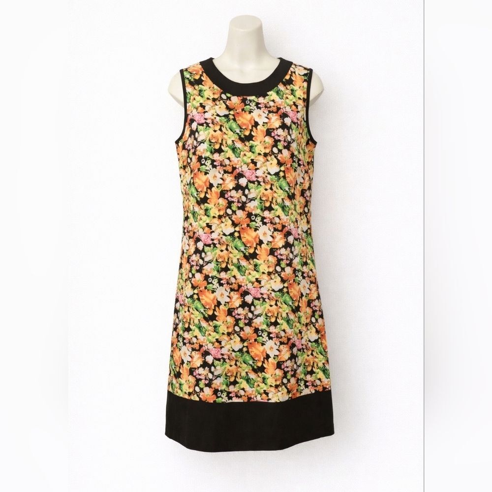 Ya Los Angeles Floral Shift Dress Medium Sleeveless Retro 70s Style Mini Dress